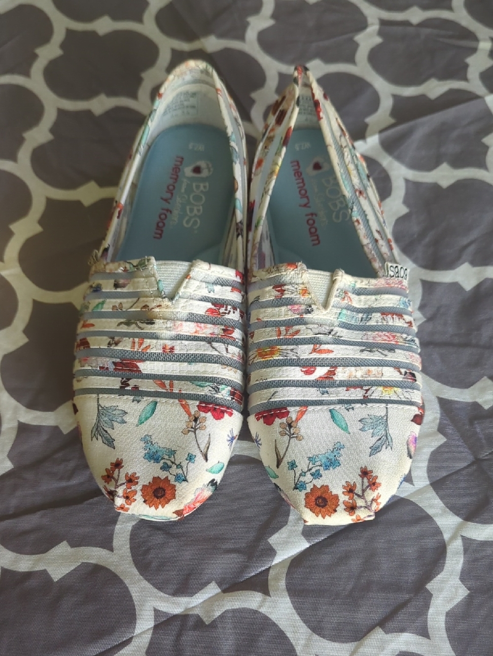 BOBS from Skechers Cream Floral Slip-On Flats